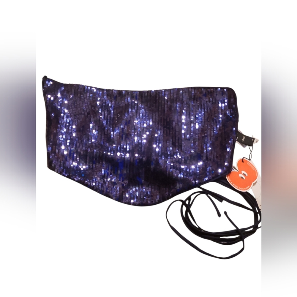 Sz XL Sequin Asymmetrical Split Tube Crop Top Navy Blue